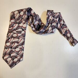 CHRISTIAN PELINI Baseball Pattern Men's SILK Tie - Gray, White & Red